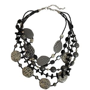 CHICO'S Necklace Black/Gray Faux Stone Beads Multi Strands